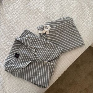 J. Crew Gray and White Striped pajamas PJs holiday Christmas S classic winter